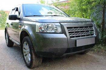 3 199 р. Защитная сетка в бампер (низ, ячейка 3х7 мм) Alfeco Стандарт Land Rover Freelander L359 дорестайлинг (2006-2010) (Чёрная)  с доставкой в г. Нижний Новгород. Увеличить фотографию 2