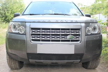 3 199 р. Защитная сетка в бампер (низ, ячейка 3х7 мм) Alfeco Стандарт  Land Rover Freelander  L359 (2006-2010) дорестайлинг (Чёрная)  с доставкой в г. Нижний Новгород. Увеличить фотографию 1