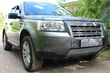 3 399 р. Защитная сетка в бампер (низ, ячейка 3х7 мм) Alfeco Стандарт Land Rover Freelander L359 дорестайлинг (2006-2010) (Хром)  с доставкой в г. Нижний Новгород. Увеличить фотографию 2