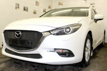 2 799 р. Защитная сетка в бампер (низ, ячейка 3х7 мм) Alfeco Стандарт Mazda 3/Axela BM рестайлинг седан (2016-2019) (Чёрная)  с доставкой в г. Нижний Новгород. Увеличить фотографию 4