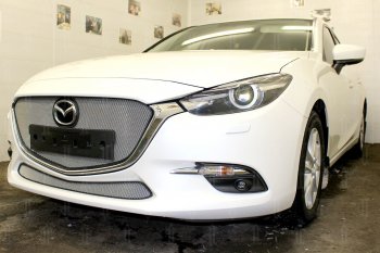 2 899 р. Защитная сетка в бампер (низ, ячейка 3х7 мм) Alfeco Стандарт Mazda 3/Axela BM рестайлинг седан (2016-2019) (Хром)  с доставкой в г. Нижний Новгород. Увеличить фотографию 4