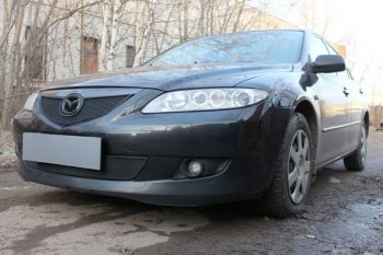 3 099 р. Защитная сетка в бампер (верх, ячейка 3х7 мм) Alfeco Стандарт Mazda 6 GG лифтбэк дорестайлинг (2002-2005) (Чёрная)  с доставкой в г. Нижний Новгород. Увеличить фотографию 3