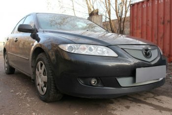 3 199 р. Защитная сетка в бампер (верх, ячейка 3х7 мм) Alfeco Стандарт Mazda 6 GG седан дорестайлинг (2002-2005) (Хром)  с доставкой в г. Нижний Новгород. Увеличить фотографию 2