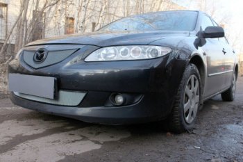 3 199 р. Защитная сетка в бампер (верх, ячейка 3х7 мм) Alfeco Стандарт Mazda 6 GG седан дорестайлинг (2002-2005) (Хром)  с доставкой в г. Нижний Новгород. Увеличить фотографию 3