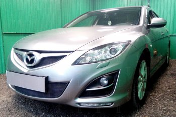 3 779 р. Защитная сетка в бампер (низ, ячейка 3х7 мм) Alfeco Стандарт Mazda 6 GH рестайлинг универсал (2010-2012) (Чёрная)  с доставкой в г. Нижний Новгород. Увеличить фотографию 2