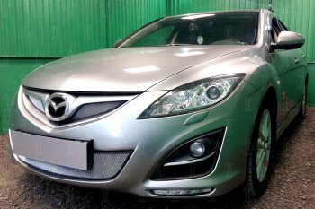 3 899 р. Защитная сетка в бампер (низ, ячейка 3х7 мм) Alfeco Стандарт Mazda 6 GH рестайлинг универсал (2010-2012) (Хром)  с доставкой в г. Нижний Новгород. Увеличить фотографию 2