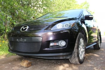 3 199 р. Защитная сетка в бампер (низ, ячейка 3х7 мм) Alfeco Стандарт Mazda CX-7 ER дорестайлинг (2006-2010) (Чёрная)  с доставкой в г. Нижний Новгород. Увеличить фотографию 3