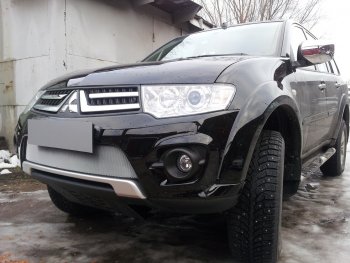 3 589 р. Защитная сетка в бампер (низ, ячейка 3х7 мм) Alfeco Стандарт Mitsubishi L200 4  рестайлинг (2013-2016) (Хром)  с доставкой в г. Нижний Новгород. Увеличить фотографию 4