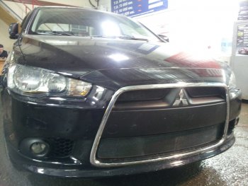 Защитная сетка в бампер (3 части, ячейка 3х7 мм) Alfeco Стандарт Mitsubishi Lancer 10 седан рестайлинг (2011-2017) ()