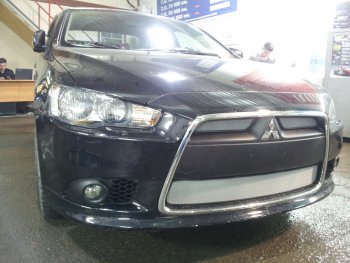 Защитная сетка в бампер (3 части, ячейка 3х7 мм) Alfeco Стандарт Mitsubishi Lancer 10 седан рестайлинг (2011-2017) ()