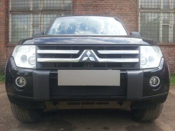 Защитная сетка в бампер (низ, ячейка 3х7 мм) Стрелка11 Стандарт Mitsubishi Pajero 4 V80 дорестайлинг (2006-2011) ()