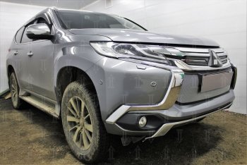 4 389 р. Защитная сетка в бампер (низ, ячейка 3х7 мм) Стрелка11 Стандарт Mitsubishi Pajero Sport QE дорестайлинг (2015-2021) (Хром)  с доставкой в г. Нижний Новгород. Увеличить фотографию 4