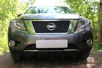 Защитная сетка в бампер (верх, ячейка 3х7 мм) Стрелка11 Стандарт Nissan Pathfinder R52 дорестайлинг (2012-2017) ()