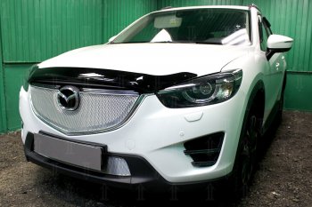 7 549 р. Защитная сетка в бампер (верх, ячейка 4х10 мм) Alfeco Премиум Mazda CX-5 KE рестайлинг (2015-2017) (Хром)  с доставкой в г. Нижний Новгород. Увеличить фотографию 3