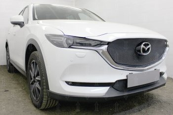 6 299 р. Защитная сетка в бампер (верх, 3D, ячейка 4х10 мм) Alfeco Премиум Mazda CX-5 KF (2016-2024) (Чёрная)  с доставкой в г. Нижний Новгород. Увеличить фотографию 2