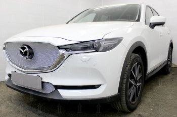 7 349 р. Защитная сетка в бампер (верх, 3D, ячейка 4х10 мм) Alfeco Премиум Mazda CX-5 KF (2016-2024) (Хром)  с доставкой в г. Нижний Новгород. Увеличить фотографию 2