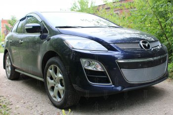 4 299 р. Защитная сетка в бампер (низ, ячейка 4х10 мм) Alfeco Премиум Mazda CX-7 ER рестайлинг (2010-2012) (Хром)  с доставкой в г. Нижний Новгород. Увеличить фотографию 2