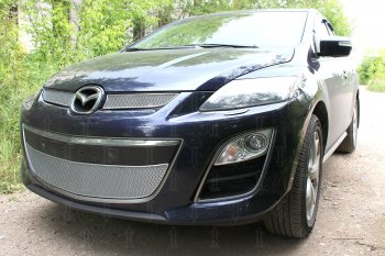 4 299 р. Защитная сетка в бампер (низ, ячейка 4х10 мм) Alfeco Премиум Mazda CX-7 ER рестайлинг (2010-2012) (Хром)  с доставкой в г. Нижний Новгород. Увеличить фотографию 3