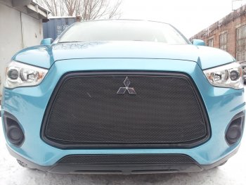 3 679 р. Защитная сетка в бампер (низ, ячейка 4х10 мм) Alfeco Премиум Mitsubishi ASX 1-ый рестайлинг (2013-2016) (Чёрная)  с доставкой в г. Нижний Новгород. Увеличить фотографию 3