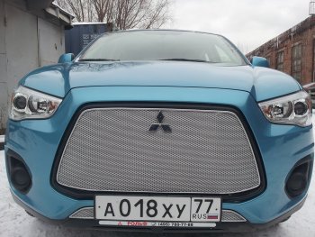 5 999 р. Защитная сетка в бампер (верх, ячейка 4х10 мм) Alfeco Премиум Mitsubishi ASX 1-ый рестайлинг (2013-2016) (Хром)  с доставкой в г. Нижний Новгород. Увеличить фотографию 4