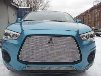 4 299 р. Защитная сетка в бампер (низ, ячейка 4х10 мм) Alfeco Премиум Mitsubishi ASX 1-ый рестайлинг (2013-2016) (Хром)  с доставкой в г. Нижний Новгород. Увеличить фотографию 3