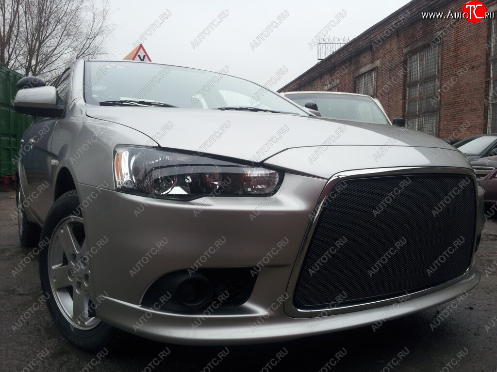 5 999 р. Защитная сетка в бампер (ячейка 3х7 мм) Alfeco Стандарт Mitsubishi Lancer CY седан рестайлинг (2011-2017) (Чёрная)  с доставкой в г. Нижний Новгород