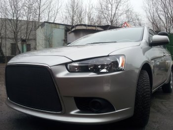 5 999 р. Защитная сетка в бампер (ячейка 3х7 мм) Alfeco Стандарт Mitsubishi Lancer CY седан рестайлинг (2011-2017) (Чёрная)  с доставкой в г. Нижний Новгород. Увеличить фотографию 3