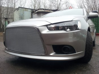 5 999 р. Защитная сетка в бампер (ячейка 3х7 мм) Alfeco Стандарт Mitsubishi Lancer 10 седан рестайлинг (2011-2017) (Хром)  с доставкой в г. Нижний Новгород. Увеличить фотографию 2