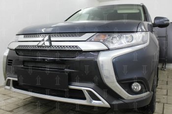 9 499 р. Защитная сетка в бампер (3 части, ячейка 4х10 мм) Alfeco Премиум Mitsubishi Outlander GF 3-ий рестайлинг (2018-2022) (Чёрная)  с доставкой в г. Нижний Новгород. Увеличить фотографию 4