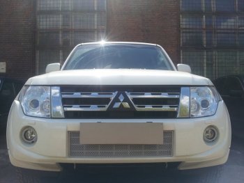 Защитная сетка в бампер (низ, ячейка 3х7 мм) Стрелка11 Премиум Mitsubishi Pajero 4 V80 3 дв. 1-ый рестайлинг (2011-2014)  (Хром)