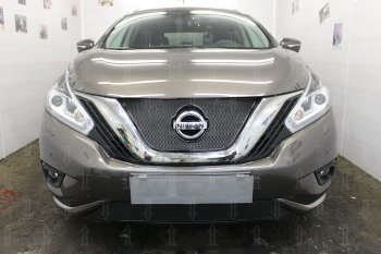 Защитная сетка в бампер (верх, ячейка 4х10 мм) Стрелка11 Премиум Nissan Murano 3 Z52 дорестайлинг (2015-2022)  (Чёрная)