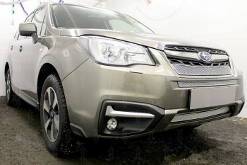 3 999 р. Защитная сетка в бампер (низ, ячейка 4х10 мм) Стрелка11 Премиум Subaru Forester SJ рестайлинг (2016-2019) (Хром)  с доставкой в г. Нижний Новгород. Увеличить фотографию 2