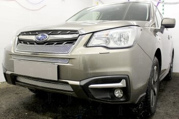 3 999 р. Защитная сетка в бампер (низ, ячейка 4х10 мм) Стрелка11 Премиум Subaru Forester SJ рестайлинг (2016-2019) (Хром)  с доставкой в г. Нижний Новгород. Увеличить фотографию 3