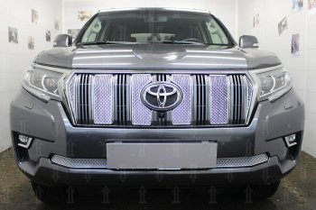 Защитная сетка в бампер (верх, ячейка 4х10 мм) Стрелка11 Премиум Toyota Land Cruiser Prado J150 2-ой рестайлинг (2017-2020)  (Хром)