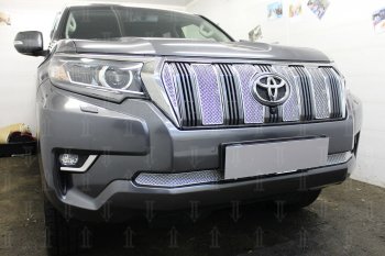 4 499 р. Защитная сетка в бампер (низ, ячейка 4х10 мм) Стрелка11 Премиум Toyota Land Cruiser Prado J150 2-ой рестайлинг (2017-2020) (Хром)  с доставкой в г. Нижний Новгород. Увеличить фотографию 2