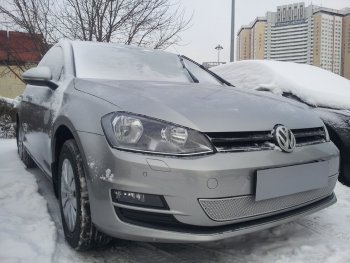 4 299 р. Защитная сетка в бампер (низ, ячейка 4х10 мм) Стрелка11 Премиум Volkswagen Golf 7 рестайлинг, хэтчбэк 5 дв. (2017-2020) (Хром)  с доставкой в г. Нижний Новгород. Увеличить фотографию 3