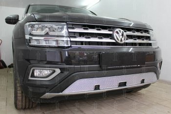 4 649 р. Защитная сетка в бампер (низ, ячейка 4х10 мм) Стрелка11 Премиум Volkswagen Teramont CA1 дорестайлинг (2016-2020) (Хром)  с доставкой в г. Нижний Новгород. Увеличить фотографию 2