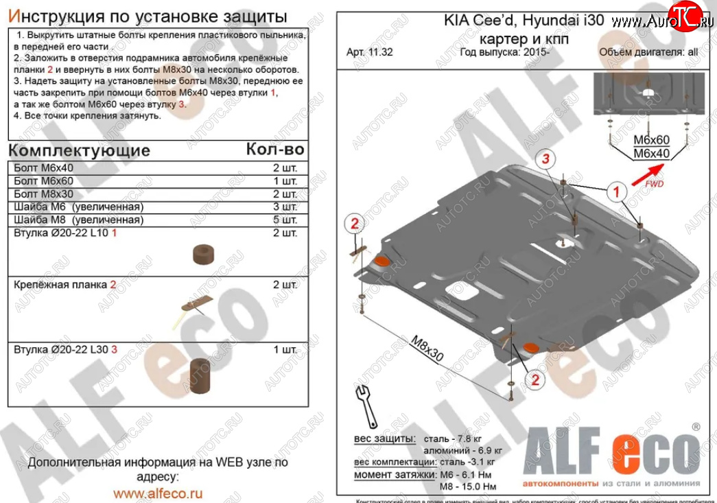 4 999 р. Защита картера двигателя и КПП Alfeco  KIA Ceed  2 JD (2015-2018) рестайлинг универсал, рестайлинг, хэтчбэк (Сталь 2 мм)  с доставкой в г. Нижний Новгород