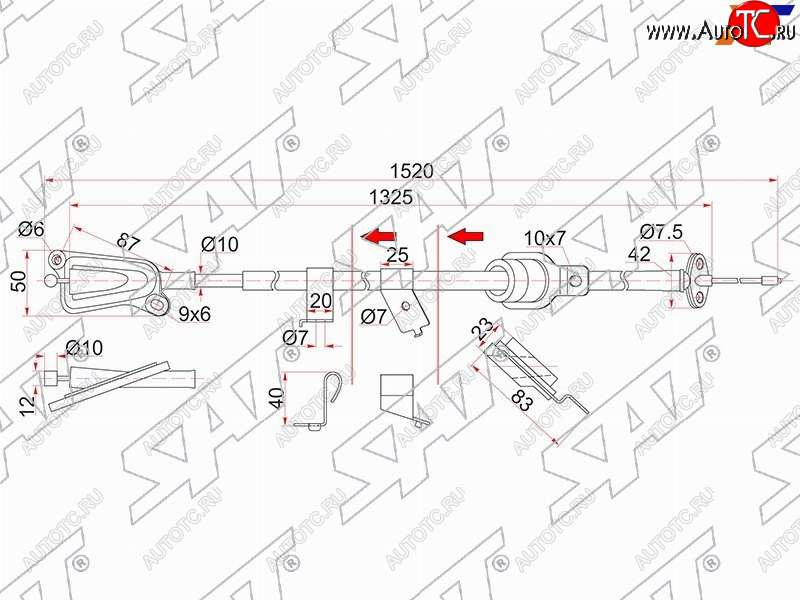 1 539 р. Трос ручника RH 2WD SAT  Nissan Wingroad  2 Y11 (1999-2005) дорестайлинг универсал, рестайлинг универсал (-Antiskid)  с доставкой в г. Нижний Новгород