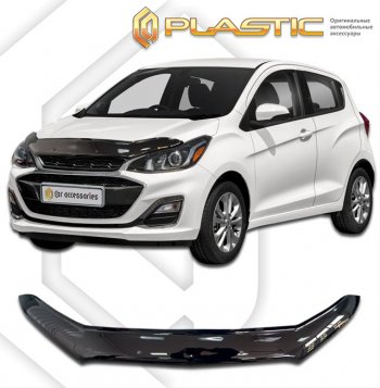 1 759 р. Дефлектор капота CA-Plastic  Chevrolet Spark  M300 (2016-2022) 1-ый рестайлинг, 2-ой рестайлинг (classic черный, без надписи)  с доставкой в г. Нижний Новгород. Увеличить фотографию 1