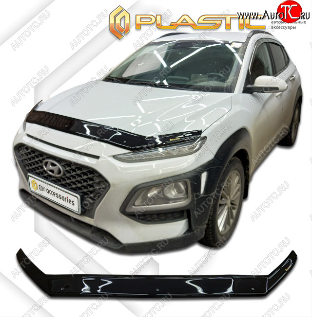 2 159 р. Дефлектор капота CA-Plastic  Hyundai Kona  OS (2017-2021) дорестайлинг (classic черный, без надписи)  с доставкой в г. Нижний Новгород