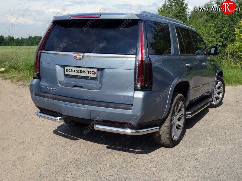 21 799 р. Защита задняя (уголки, нержавейка 76,1 мм) ТСС Тюнинг  Cadillac Escalade  GMTK2 джип 5 дв. (2015-2020) короткая база  с доставкой в г. Нижний Новгород