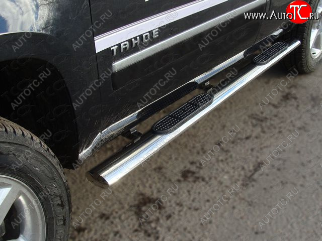 44 949 р. Пороги овальные с накладкой 120x60 мм ТСС Тюнинг Chevrolet Tahoe GMT900 5 дв. (2006-2013) (серые)  с доставкой в г. Нижний Новгород