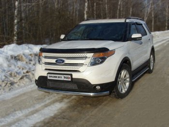 Защита переднего бампера овальная длинная 75х42 мм ТСС Тюнинг Ford Explorer U502 дорестайлинг (2010-2016)  (нержавейка)