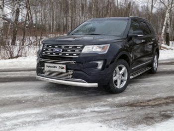 Защита передняя нижняя овальная короткая 75х42 мм ТСС Тюнинг Ford (Форд) Explorer (Експлорер)  U502 (2015-2018) U502 1-ый рестайлинг, 5 дв.  (нержавейка)