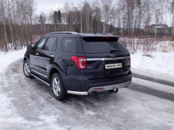 Защита задняя (уголки овальные, нержавейка 75х42 мм) ТСС Тюнинг Ford Explorer U502 1-ый рестайлинг, 5 дв. (2015-2018)  (уголки овальные)