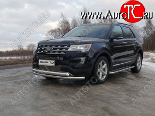 29 599 р. Защита передняя нижняя двойная 76,1*75 мм ТСС Тюнинг Ford Explorer U502 1-ый рестайлинг, 5 дв. (2015-2018) (нержавейка)  с доставкой в г. Нижний Новгород