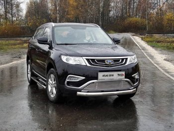 Защита переднего бампера нижняя овальная 75х42 мм ТСС Тюнинг Geely (Джили) Atlas (Атлас)  NL3 (2016-2022) NL3  (нержавейка)