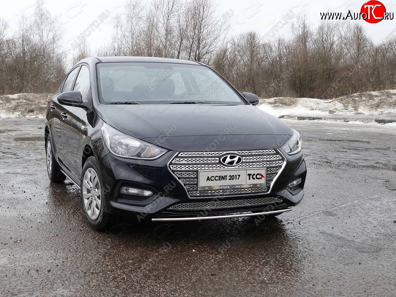 6 099 р. Защита переднего бампера нижняя 25 мм ТСС Тюнинг  Hyundai Solaris  HCR (2017-2020) седан дорестайлинг (нержавейка)  с доставкой в г. Нижний Новгород