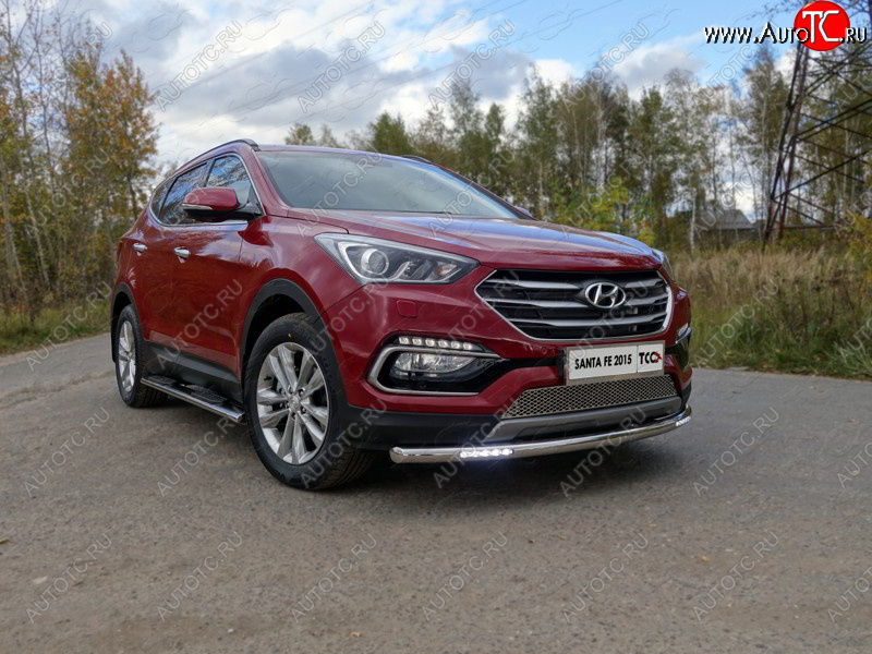 35 999 р. Защита переднего бампера нижняя с ДХО 60,3 мм ТСС Тюнинг Hyundai Santa Fe DM рестайлинг (2015-2019) (нержавейка)  с доставкой в г. Нижний Новгород